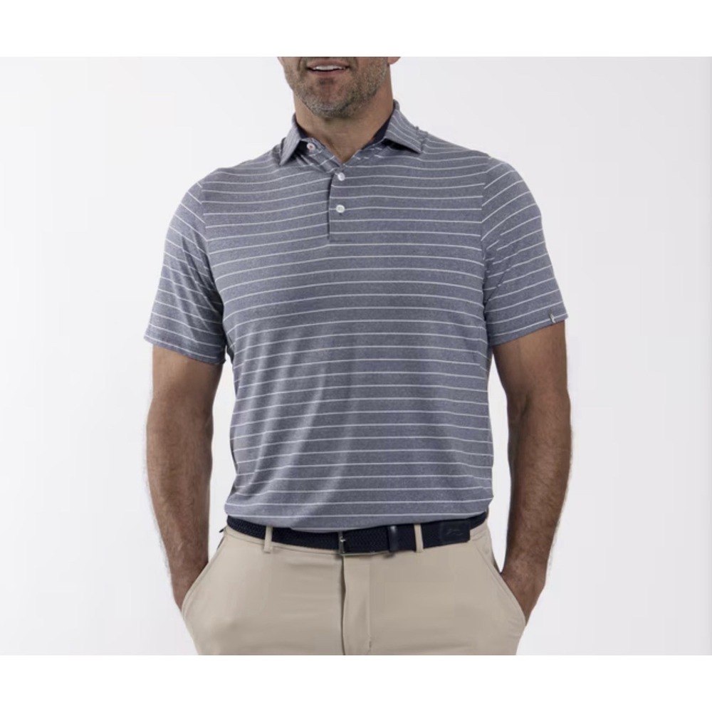 KJUS Soren Melange Sz L (52) Stripe Polo Shirt Blue UPF 50+ Golf Fenris Sleeve